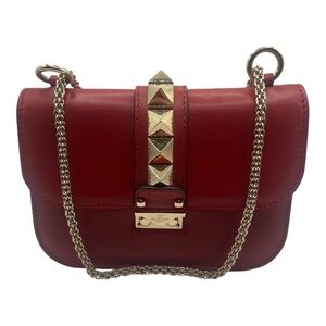Valentino Garavani Rockstud Small Crossbody Bag Red Leather Gold Chain